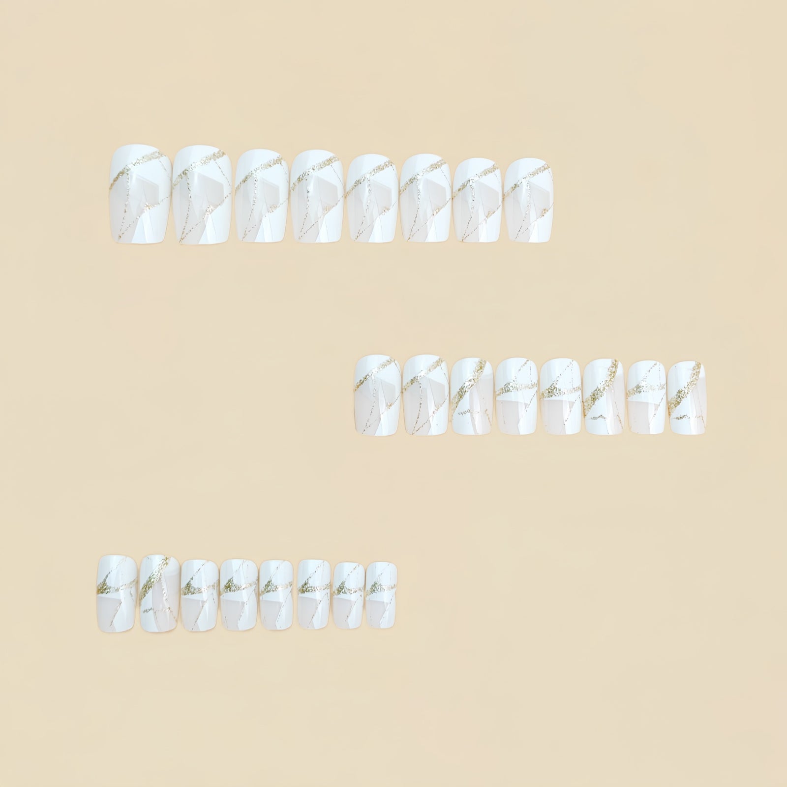 24pcs/Set White Marble with Gold Lines Short Press-On Nails