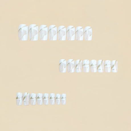 24pcs/Set White Marble with Gold Lines Short Press-On Nails
