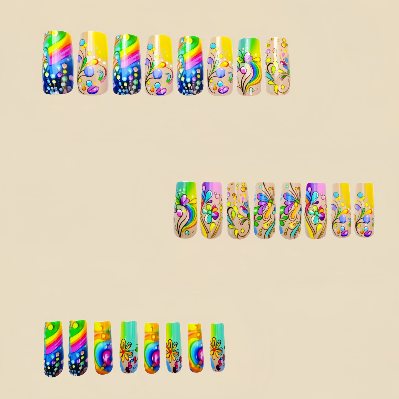 24pcs/Set Colorful Flowers Press-On Nails