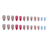 24pcs/Set Blue-Pink-Gold Glitter Waves Press-On Nails