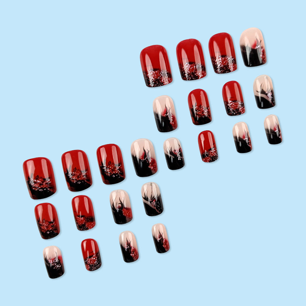24pcs/Set Flaming Fire Pattern Press-On Nails