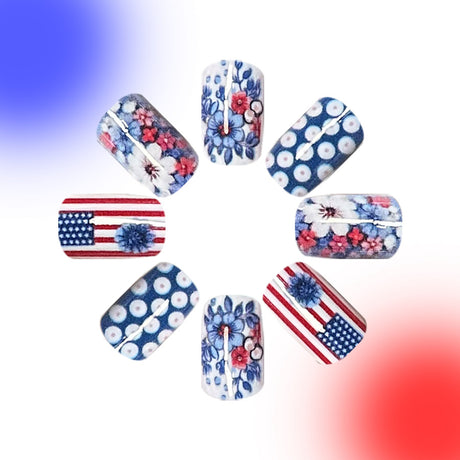 24pcs/Set Independence Day Flag Floral Press-On Nails