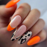 24pcs/Set Orange French Glitter Leopard Press-On Nails