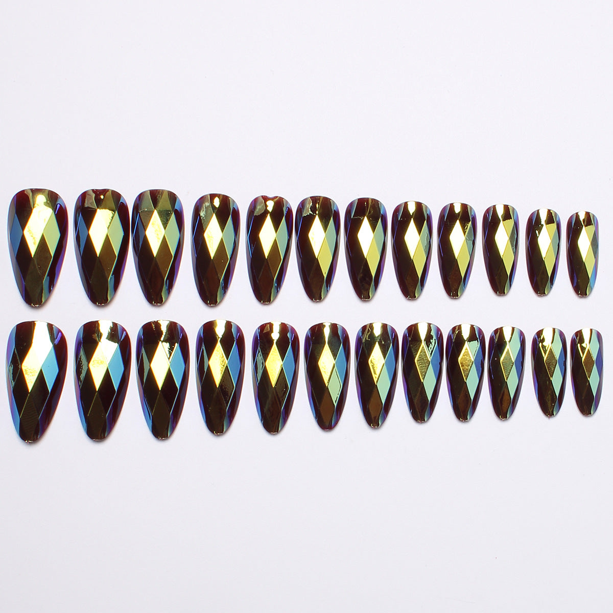 24pcs/Set Diamond Teardrop Metallic Solid Press-On Nails