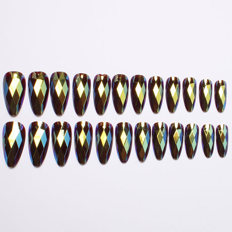 24pcs/Set Diamond Teardrop Metallic Solid Press-On Nails