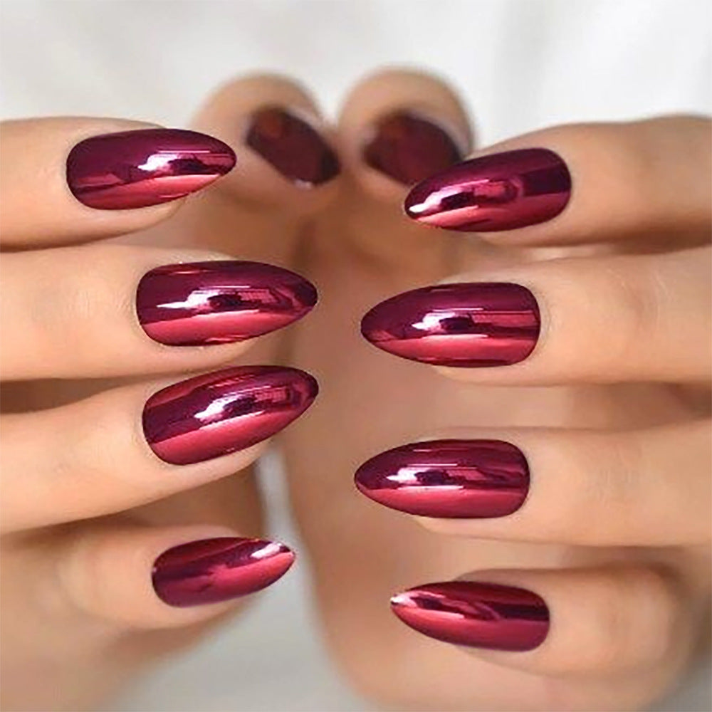 24pcs/Set Red Chrome Press-On Nails