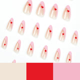 24pcs/Set French Pink Tip with Red Hearts Press-On Nails