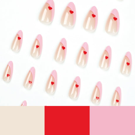 24pcs/Set French Pink Tip with Red Hearts Press-On Nails