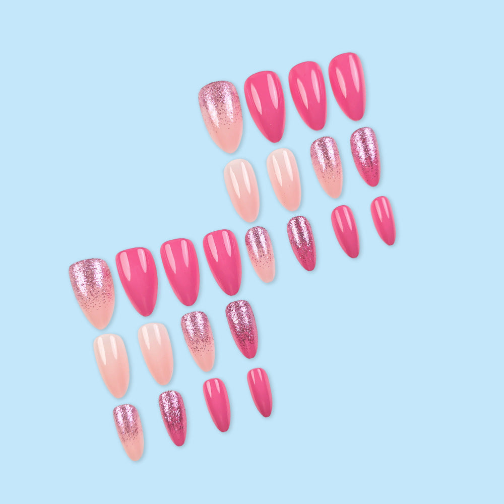 24pcs/Set Sparkling Berry Pink Gradient Press-On Nails