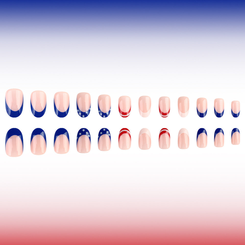 24pcs/Set Independence Day Red White & Blue French Press-On Nails