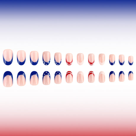 24pcs/Set Independence Day Red White & Blue French Press-On Nails