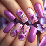 24pcs/Set Purple Flowers Press-On Nails