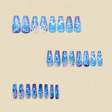 24pcs/Set Blue Butterfly Flower Press-On Nails