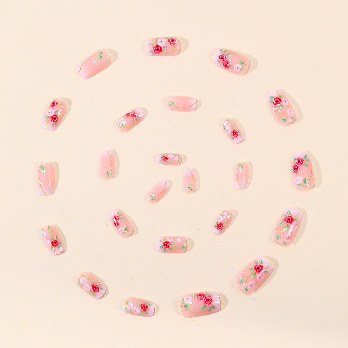 24pcs/Set Irregular Gold Line Embossed Floral Press-On Nails
