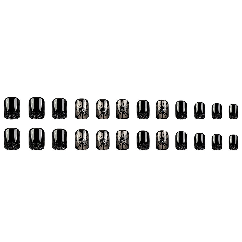 24pcs/Set Black Butterfly Press-On Nails