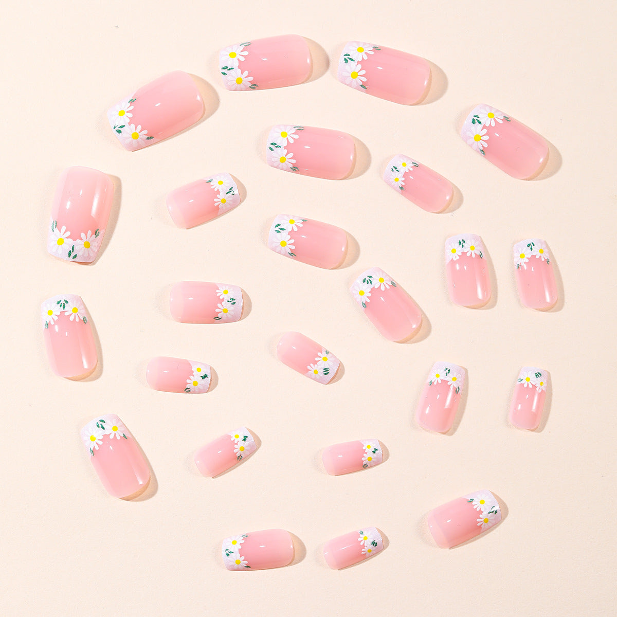 24pcs/Set Daisy Flower French Tips Press-On Nails