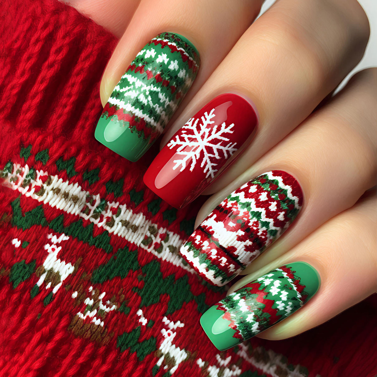 24pcs/Set Christmas Snowflake Press-On Nails