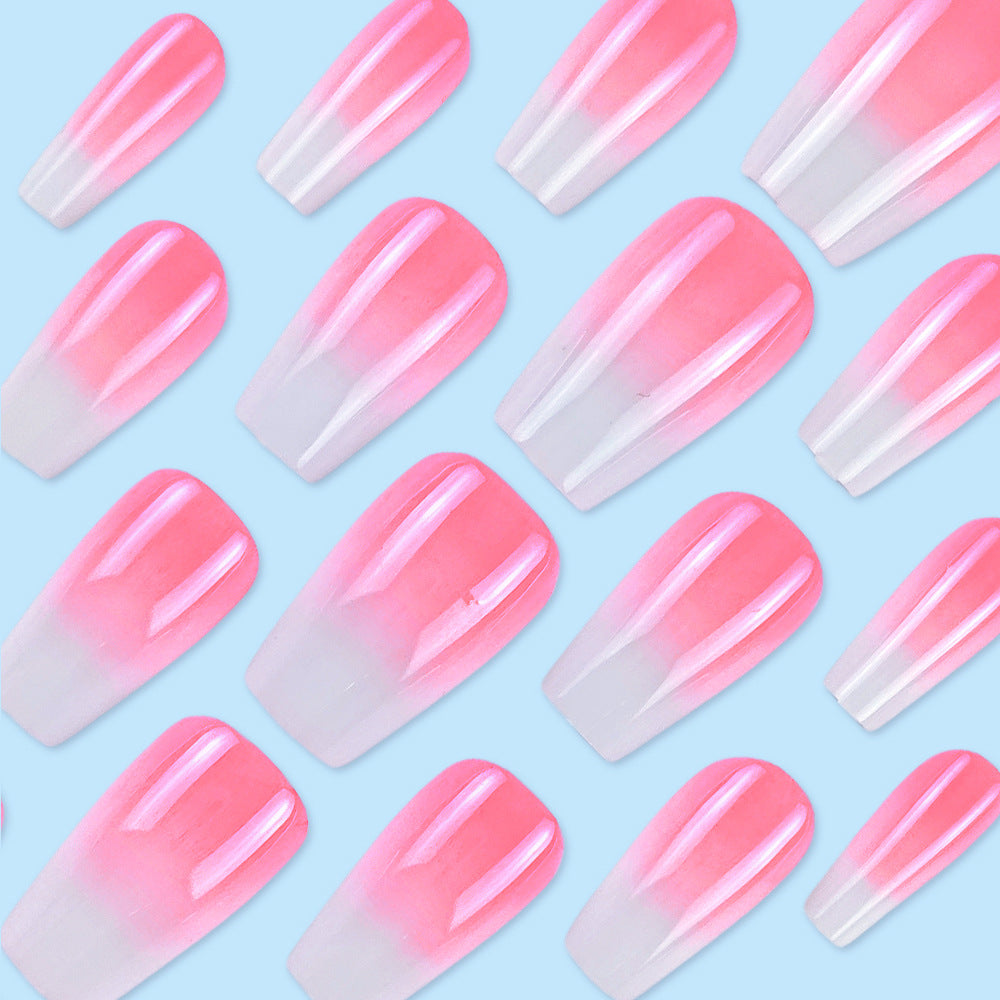 24pcs/Set Pink & White Blush Gradient Press-On Nails