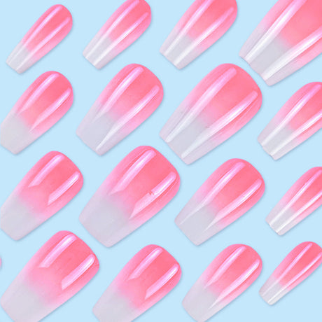 24pcs/Set Pink & White Blush Gradient Press-On Nails