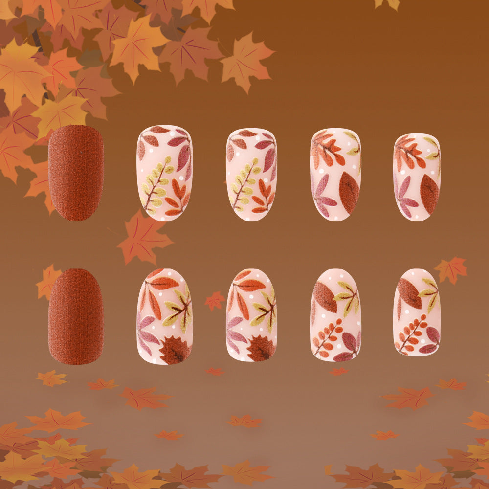 24pcs/Set Matte Maple Leaves Press-On Nails