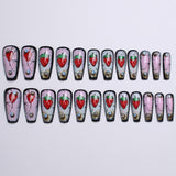 24pcs/Set 3D Strawberry with Rhinestones Press-On Nails