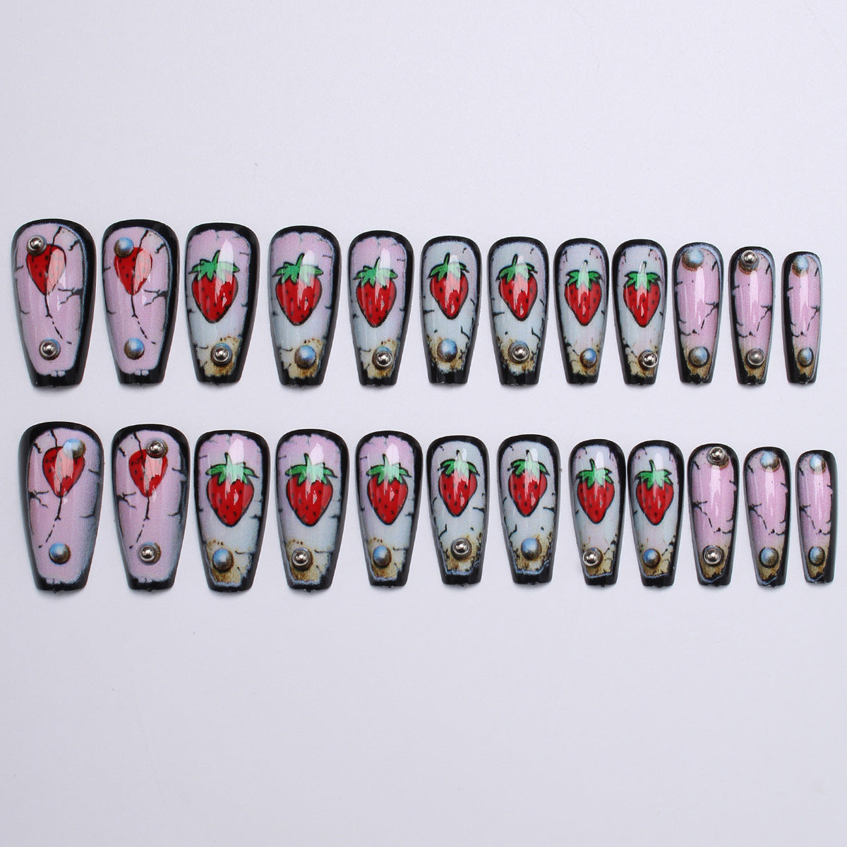 24pcs/Set 3D Strawberry with Rhinestones Press-On Nails