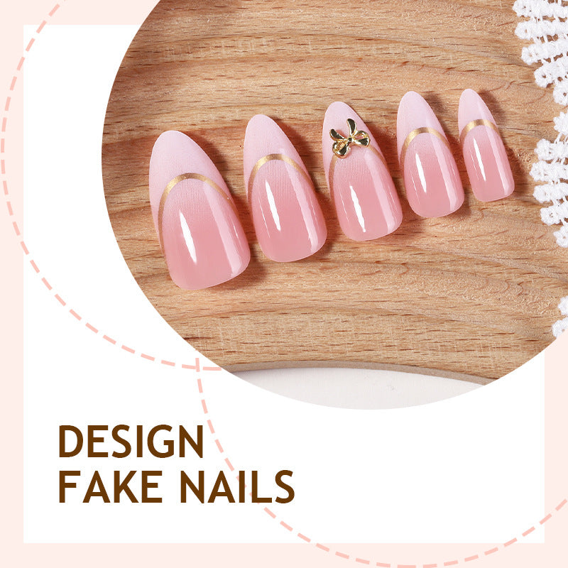 24pcs/Set French White Tips with Gold Bow Press-On Nails