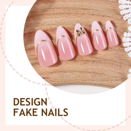 24pcs/Set French White Tips with Gold Bow Press-On Nails