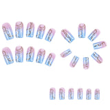24pcs/Set Blue & Pink Gradient Marble Press-On Nails