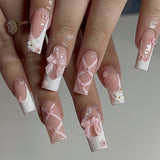 24pcs/Set White French Tip Bow Nails Press-On Nails