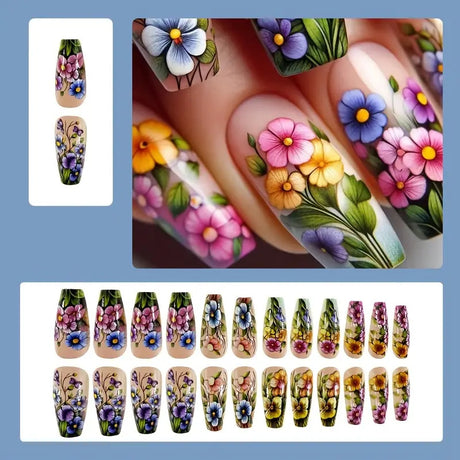 24pcs/Set Vibrant Floral Press-On Nails