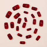 24pcs/Set Short Square Red Matte Rose Hearts Press On Nails