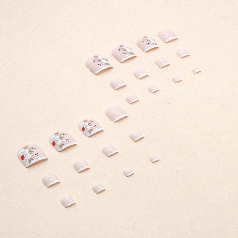 24pcs/Set Minimalist Luxury Floral French Press On Toe Nails
