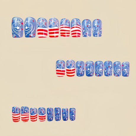 24pcs/Set Blue Star Striped Press-On Nails