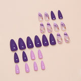 24pcs/Set Purple Marble Swirl Press-On Nails