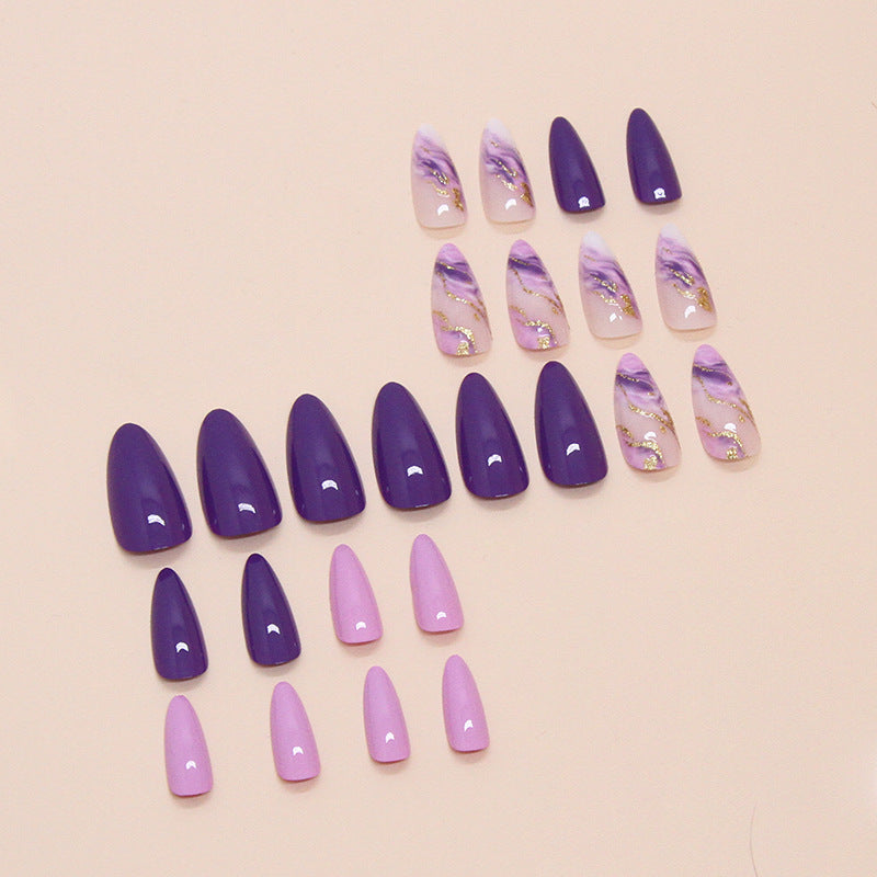 24pcs/Set Purple Marble Swirl Press-On Nails