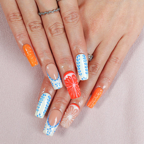 (Handmade) 10pcs/Set Sweet Orange Press-On Nails