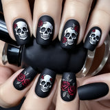 24pcs/Set Halloween Black Skull Rose Press-On Nails