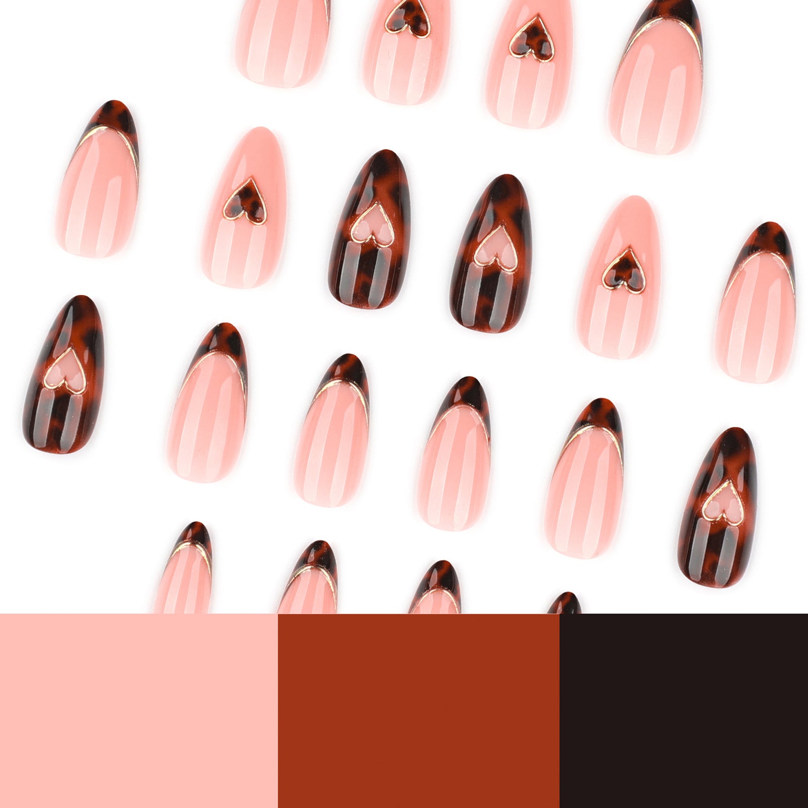 24pcs/Set Leopard Tortoiseshell 3D Heart Press-On Nails