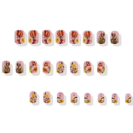 24pcs/Set Graffiti Flower Cute Bunny Short Press-On Nails