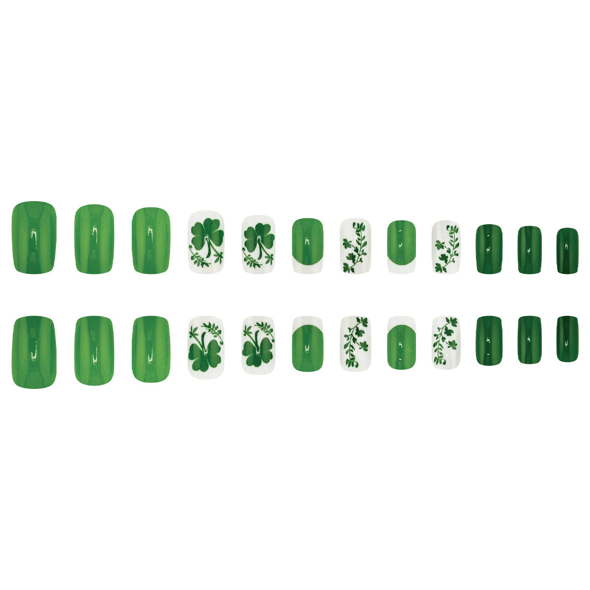 24pcs/Set Green White Clover Press-On Nails