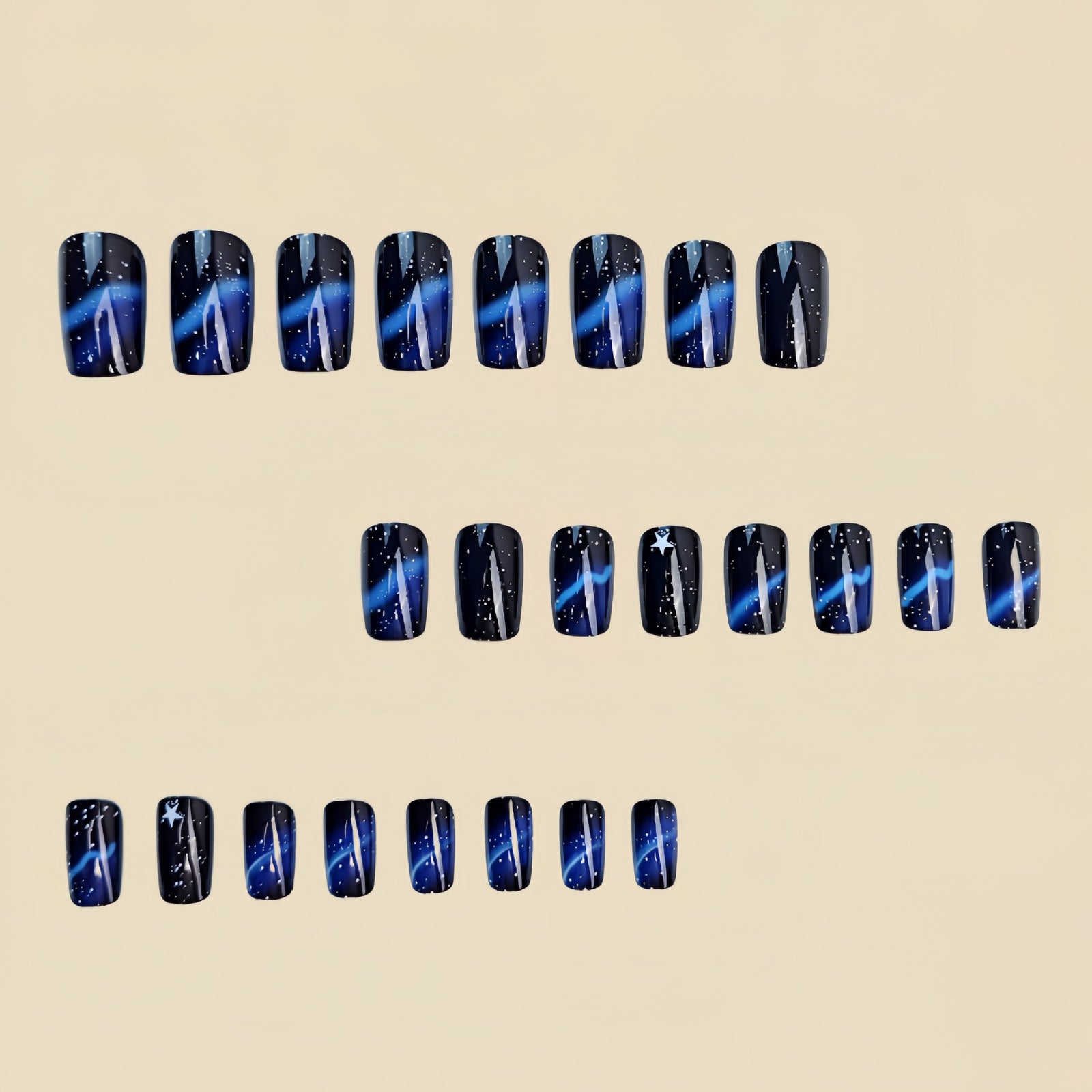 24pcs/Set Blue Gradient Stars Press-On Nails