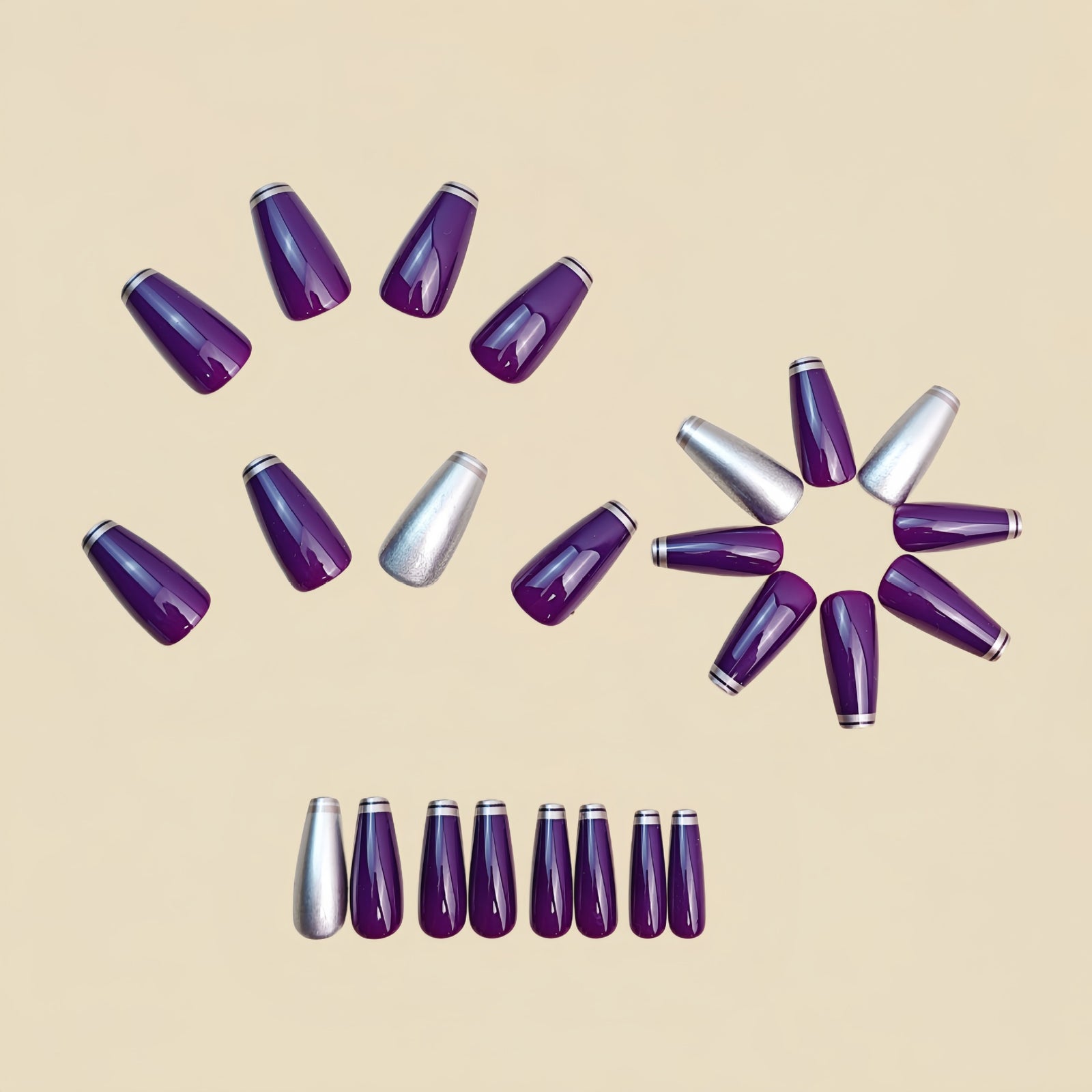 24pcs/Set Dark Red & Copper Electroplated Press-On Nails