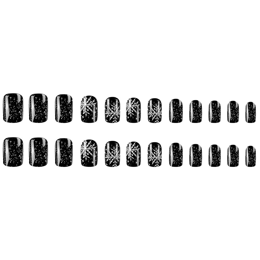 24pcs/Set Black Snow Flake Christmas Press-On Nails