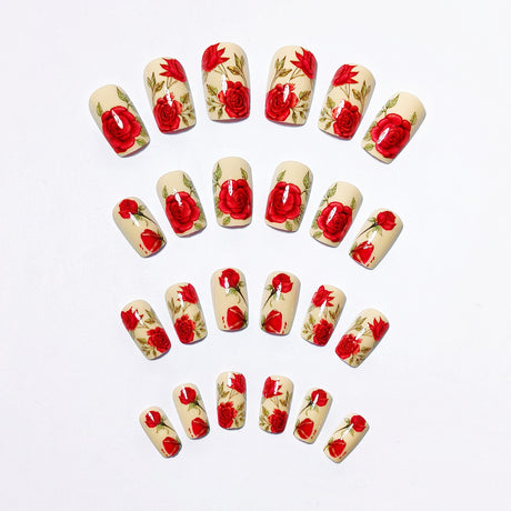 24pcs/Set Valentine Rose Medium Length Press-On Nails