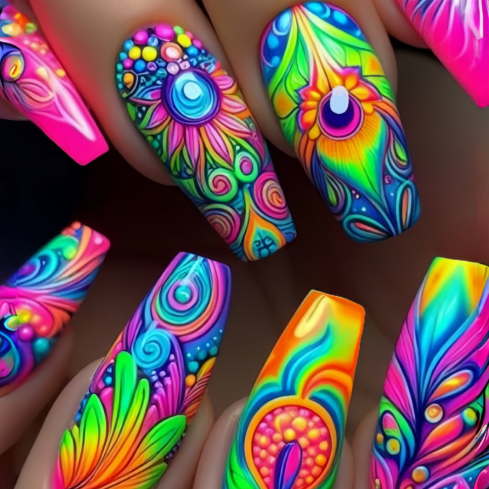 24pcs/Set Colorful Feather Press-On Nails