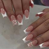 24pcs/Set Heart Nude & White French Press-On Nails