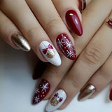 24pcs/Set Red Snowflake Gold Glitter Press-On Nails