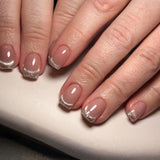 24pcs/Set Rhinestone French Tips Short Press On Nails