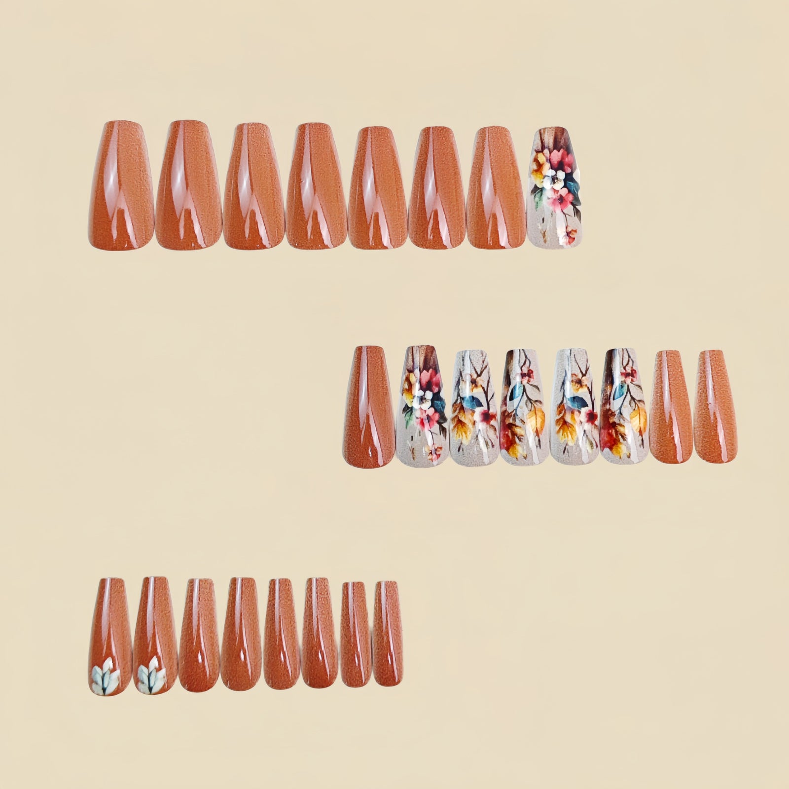 24pcs/Set Warm Terracotta Velvet Florals Press-On Nails